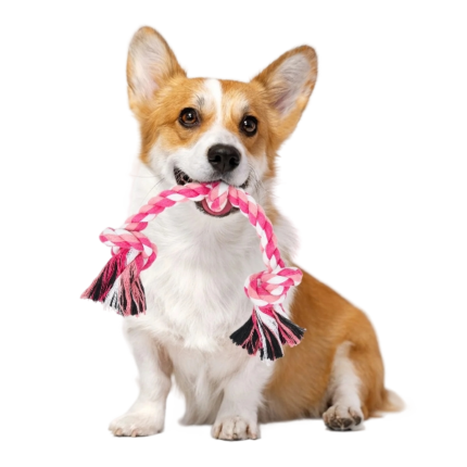 Vivifying 14 Inch Dog Rope Toys, Gift For Pets Dog Chew Toys Durable Braided Cotton Pet Chew Rope Toys 3 Knot Tough Rope Chew Toys for Small Dog Cat Puppy Teeth Cleaning Pink